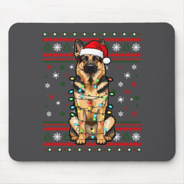 Tapis De Souris Dog Christmas, German Shepherd Christmas Lights Ug (Devant)
