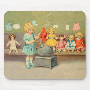 Tapis De Souris Dolly Laundry Girl Vintage Playing Dolls Cute