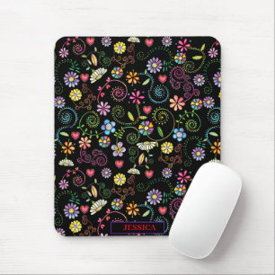 Tapis De Souris Doodle à main coloré Floral sans couture motif