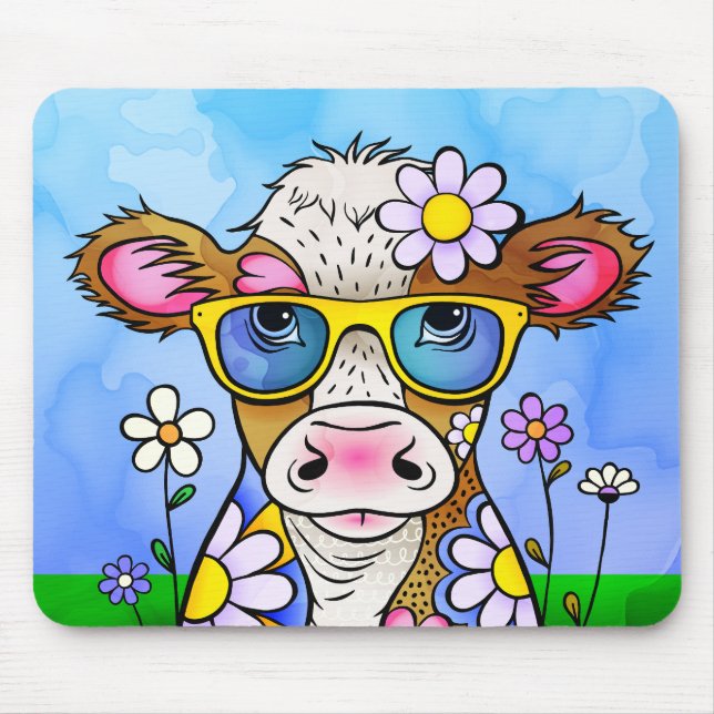 Tapis De Souris Doodle Cow Portrait (Devant)