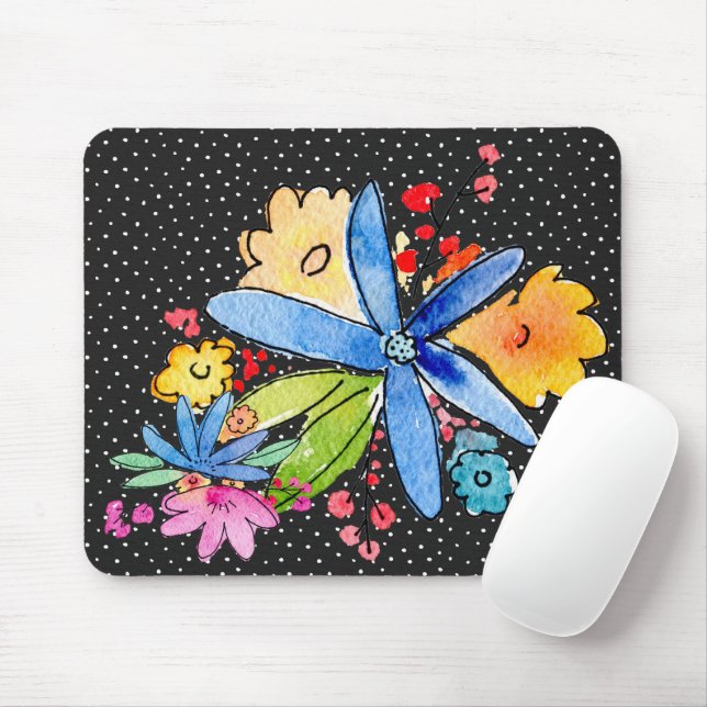 Tapis De Souris Doodle Flowers Sur Polka Dot Mouse Pad (Avec souris)