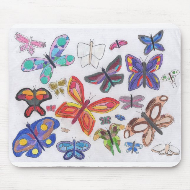 Tapis De Souris Doodle Punk Rock #28 Papillons Couleur (Devant)