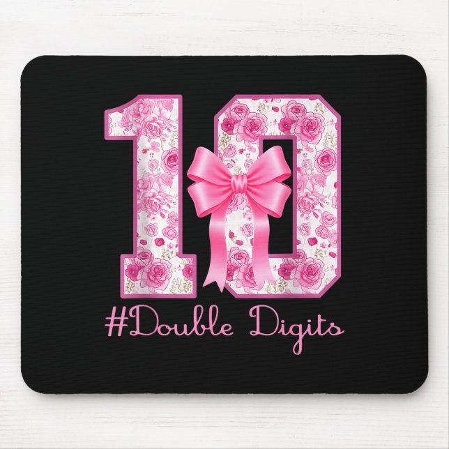 Tapis De Souris Double Digits 10th Birthday Girl Nk Coquette Bow 1 (Devant)