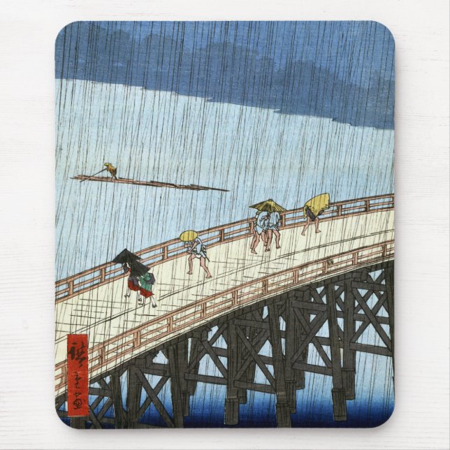 Tapis De Souris Douche soudaine Hiroshige sur le pont Shin-Ōhashi (Devant)