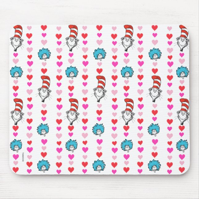 Tapis De Souris Dr. Seuss Valentine | Chat dans le Motif Coeur Cas (Devant)