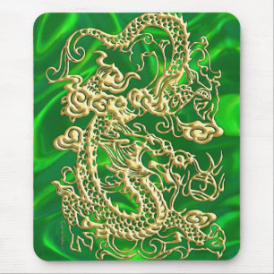 Tapis De Souris Dragon d'or embouti sur papier texturé satiné vert