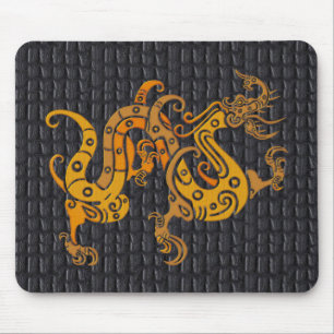 Tapis De Souris Dragon d'or en cuir mousepad (25-006)