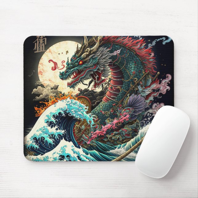 Tapis De Souris Dragon japonais de grande nuit (Avec souris)