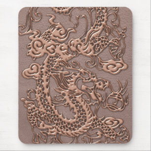 Tapis De Souris Dragon rose d'or sur la texture de cuir de Taupe