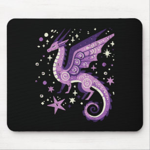 Tapis De Souris Dragon Violet Étoiles Mignonne Imaginaire Mythique