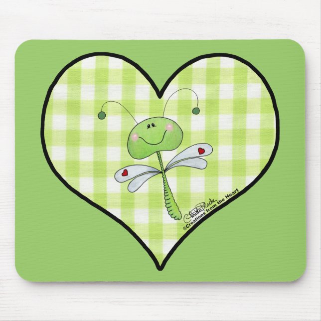 Tapis De Souris Dragon Voler dans en vichy coeur vert (Devant)