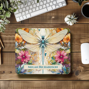 Tapis De Souris Dragonfly Et Fleurs sauvages De Nom