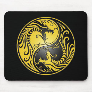 Tapis De Souris Dragons, jaune et noir de Yin Yang