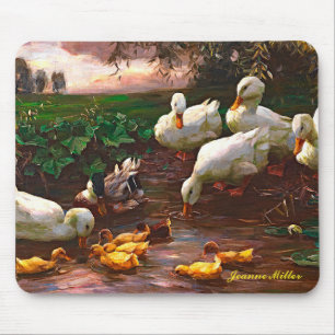 Tapis De Souris Drake vintage avec canards blancs et colliers jaun