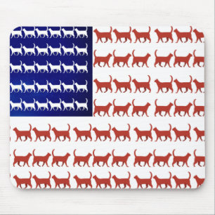 Tapis De Souris Drapeau 4 juillet chat rouge blanc et bleu