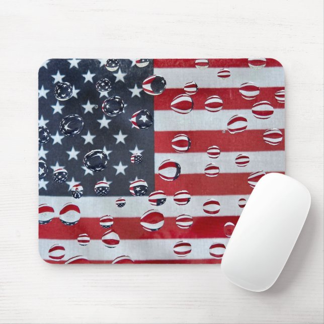 Tapis De Souris Drapeau Américain Avec Gouttes D'Eau (Avec souris)