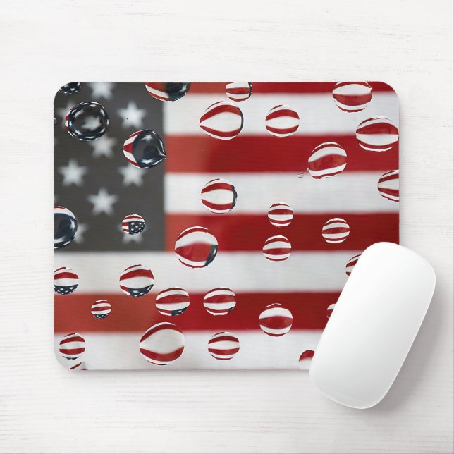 Tapis De Souris Drapeau Américain Avec Gouttes D'Eau (Avec souris)