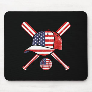 Tapis De Souris Drapeau américain Baseball Lax Casquette Batte Spo