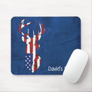 Tapis De Souris Drapeau Américain Cerf En Cuir Bleu