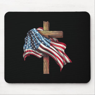 Tapis De Souris Drapeau américain Christian Cross Jesus 4 juillet 