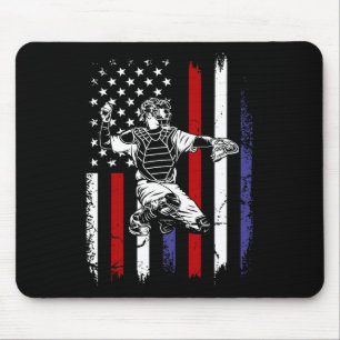 Tapis De Souris Drapeau Américain De Baseball Patriotique Catcher