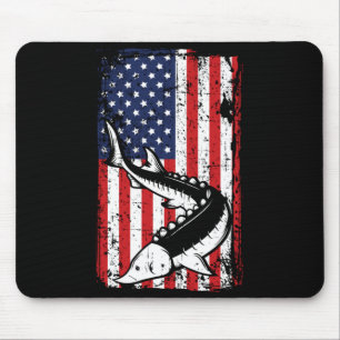 Tapis De Souris Drapeau américain du 4 juillet pêche de l'esturgeo