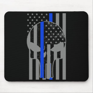 Tapis De Souris Drapeau américain G Crâne Ligne Bleue Fine Police
