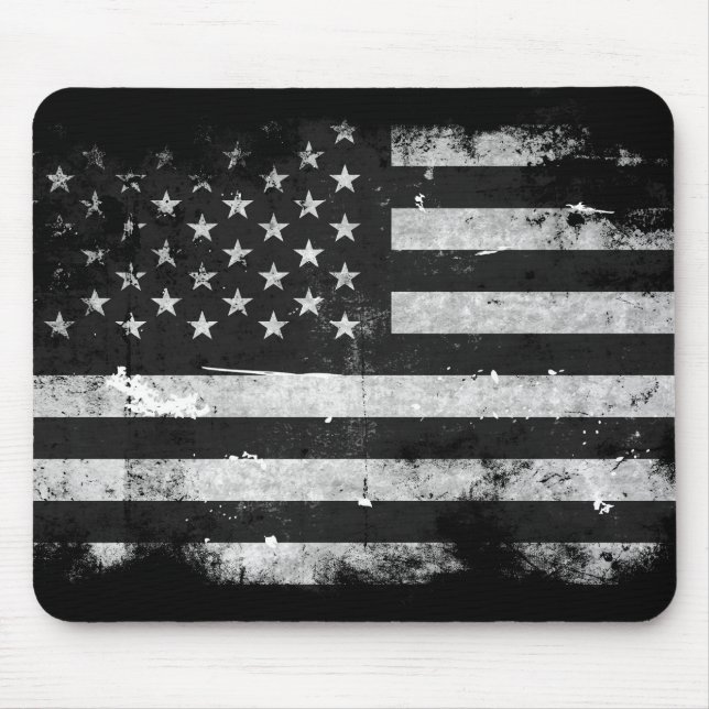 Tapis De Souris Drapeau américain grunge noir et blanc (Devant)