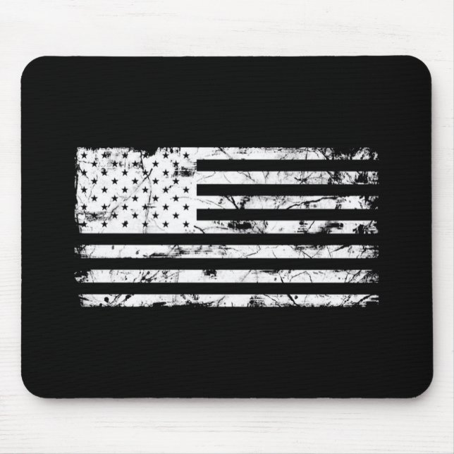 Tapis De Souris Drapeau américain noir et blanc affligé Mousepad (Devant)