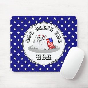 Tapis De Souris Drapeau américain patriotique USA Chien maltais -