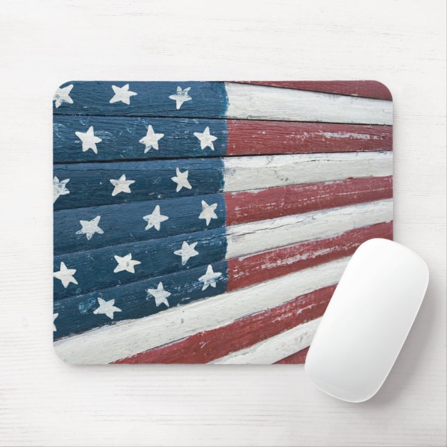 Tapis De Souris Drapeau américain peint sur bois (Avec souris)