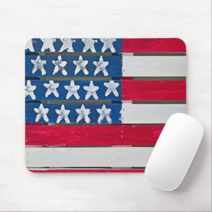Tapis De Souris Drapeau Américain Peint Sur Palette En Bois
