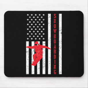 Tapis De Souris Drapeau Américain Snowboard Usa Hiver Patriotique 