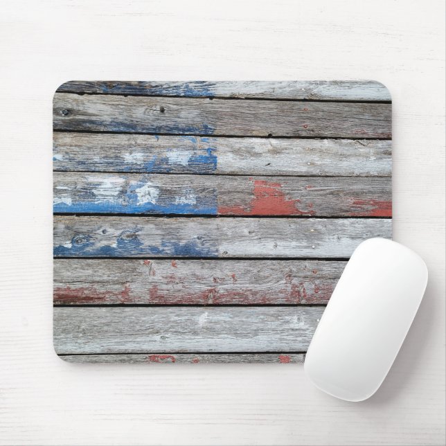 Tapis De Souris Drapeau américain sur bois (Avec souris)