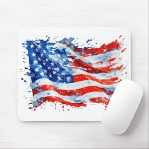Tapis De Souris Drapeau américain USA Aquarelle 4 juillet