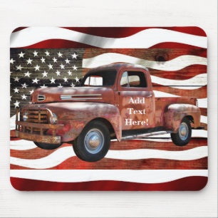 Tapis De Souris Drapeau américain vintage Red Truck
