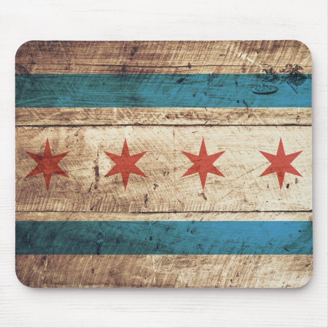 Tapis De Souris Drapeau de Chicago sur le vieux grain en bois (Devant)
