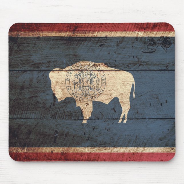 Tapis De Souris Drapeau d'état du Wyoming sur le vieux grain en (Devant)