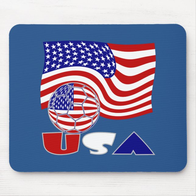 Tapis De Souris Drapeau États-Unis Soccer Ball Arrière - plan bleu (Devant)