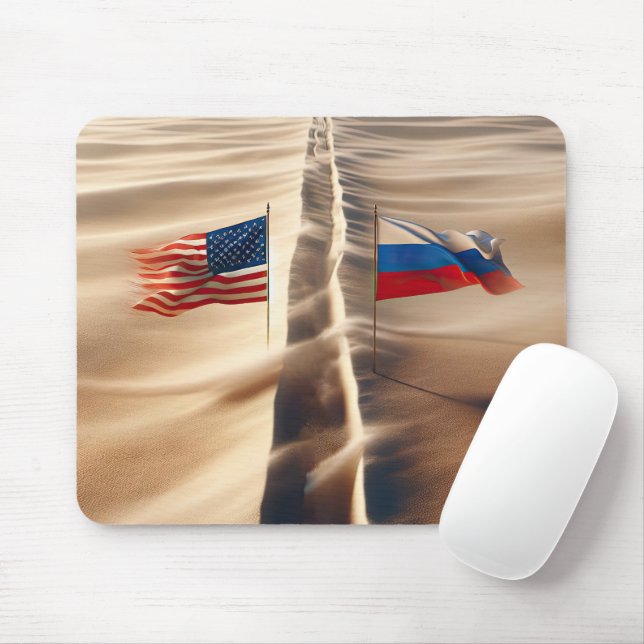Tapis De Souris Drapeau Russe Et Américain En Sable Vent (Avec souris)