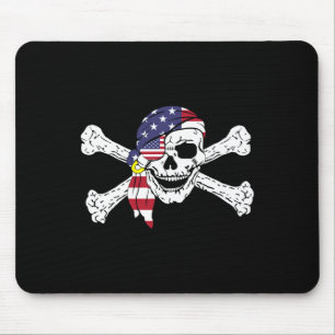 Tapis De Souris Drapeau Usa Crâne Patriotique Et Os Croisés Pirate