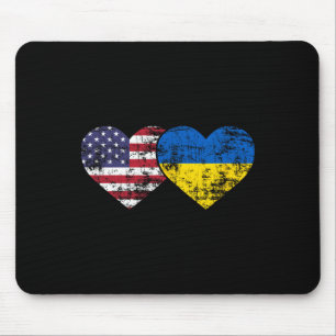 Tapis De Souris Drapeaux Ukrainiens Américains Vintage Cœurs Amour