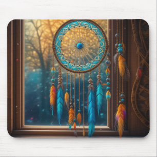 Tapis De Souris Dreamcatcher dans une fenêtre Feuilles d'automne
