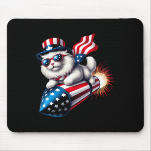Tapis De Souris Drôle 4 juillet Patriotic Cat Rocket avec Firewo