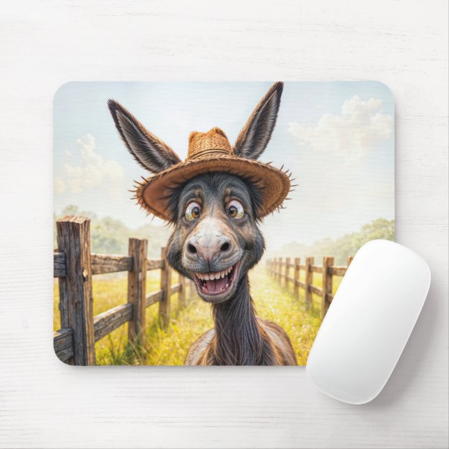 Tapis De Souris Drôle âne portant un Casquette de paille (Avec souris)