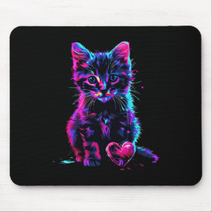 Tapis De Souris Drôle Art Lumière noire Glitch Mignon Chat Chaton