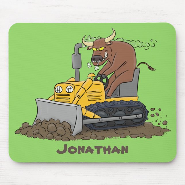 Tapis De Souris Drôle bulldozer de conduite de taureaux (Devant)