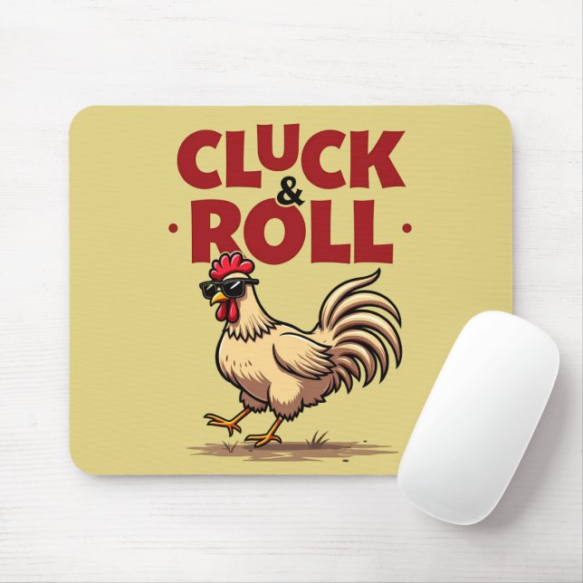 Tapis De Souris Drôle "Cluck & Roll" Cool Rooster Conception de de (Avec souris)