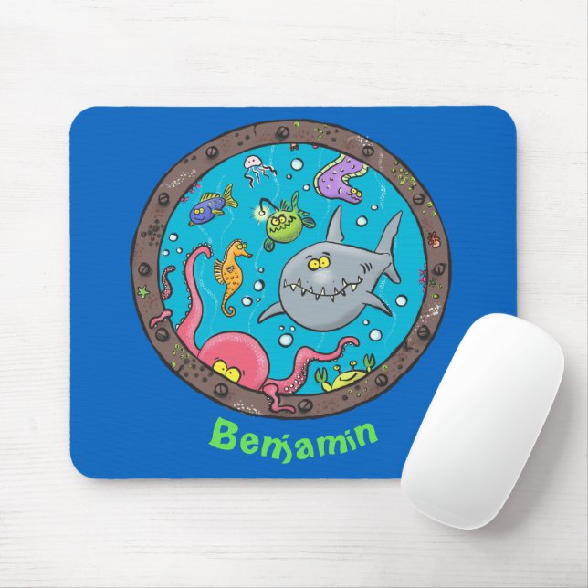 Tapis De Souris Drôle des créatures marines sous l'eau dessin anim (Avec souris)
