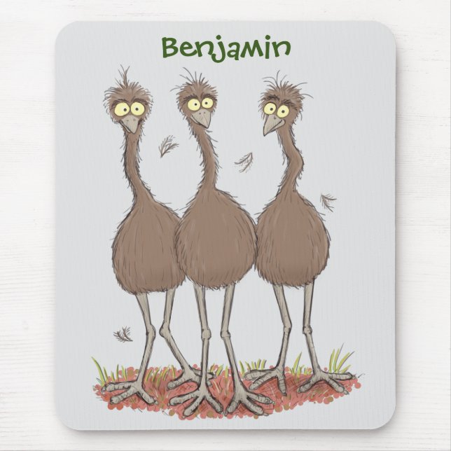 Tapis De Souris Drôle dessin animé du trio australien emu (Devant)
